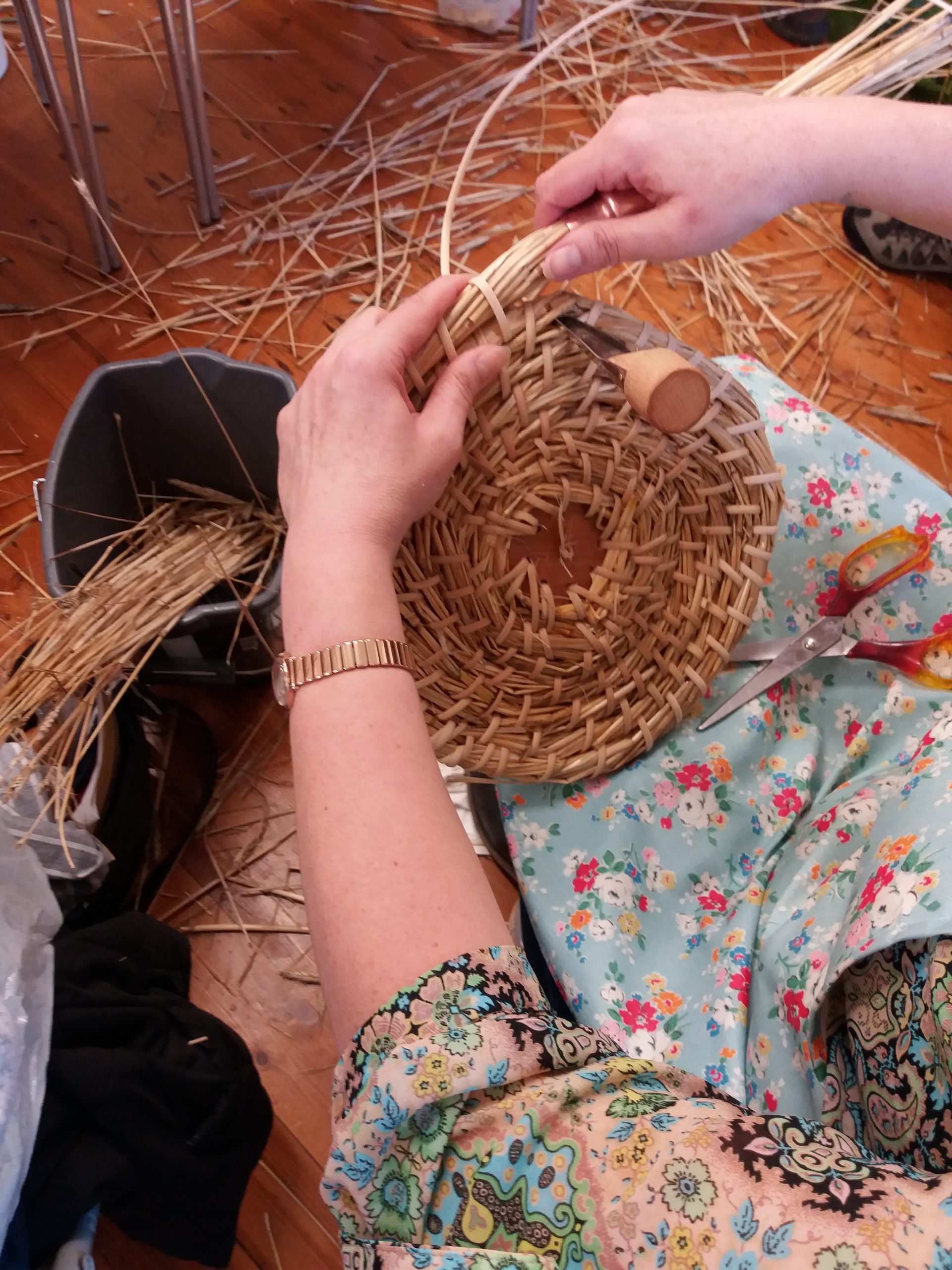 A skep base in progress